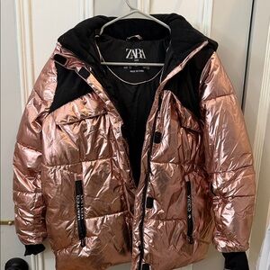 Zara Shiny Rose Puffer Jacket